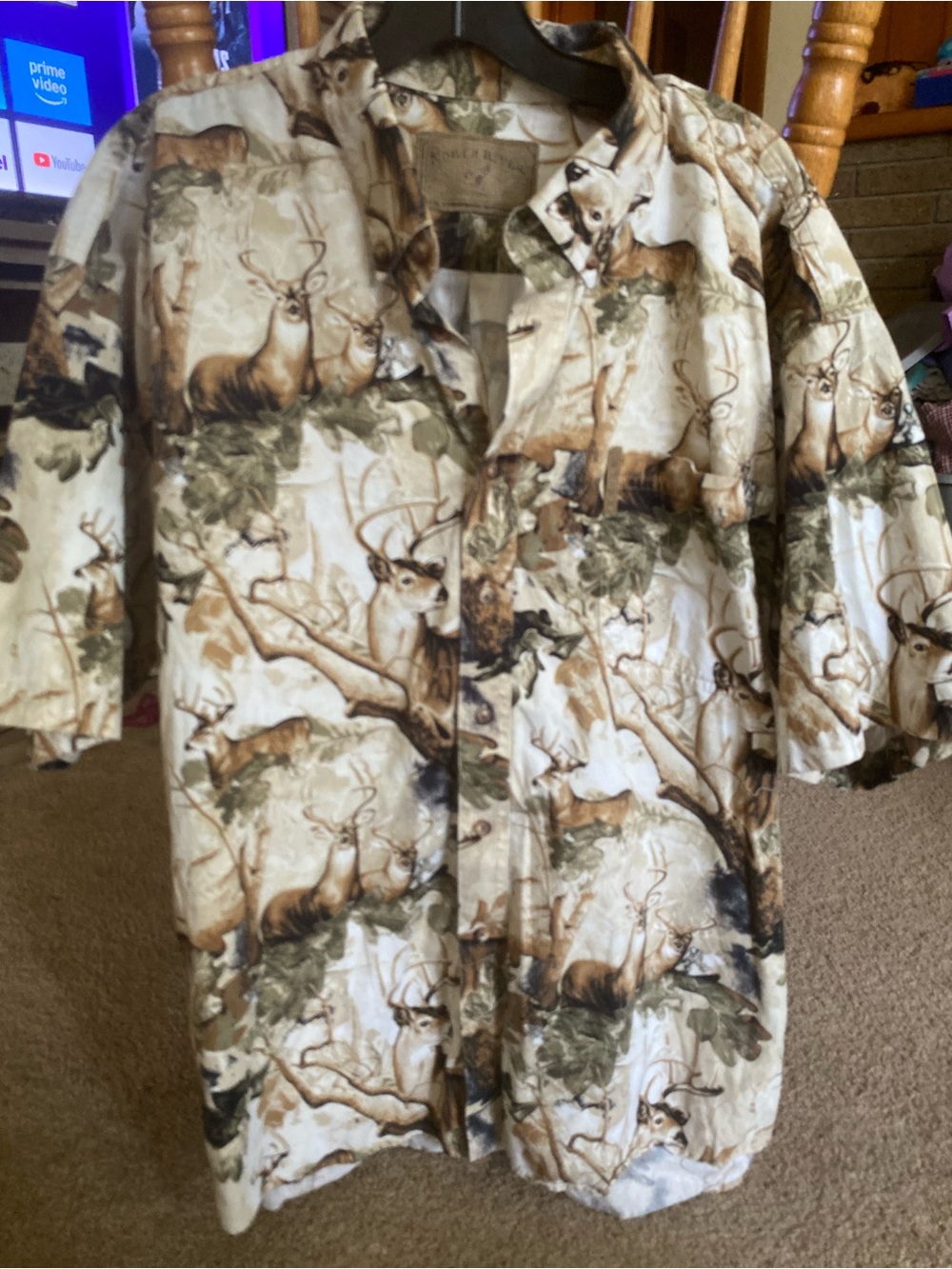 North River Outfitters Men's XXL Deer Print Button Down Shirt- 100% cotton